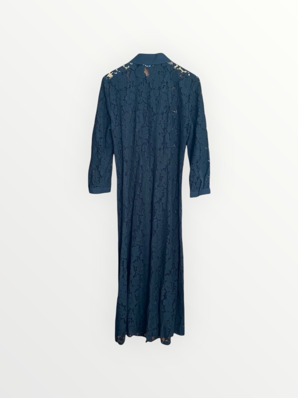Zara Black Lace Collared Waist Tie Long Dress Size L - Picture 10 of 13